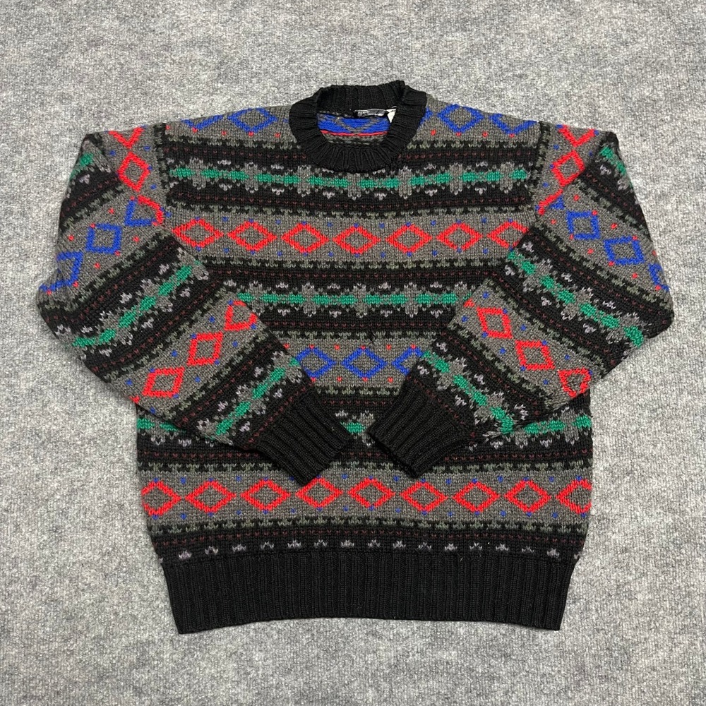 Vintage Klines Sweater Men Large Australian Shetland Wool Fair Isle Diamond Knit